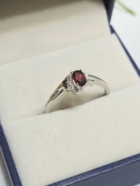 Sterling Silver Garnet Ring w/ Diamond Accent